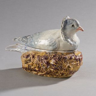 Antique Staffordshire Bird On Nest Covered Box
