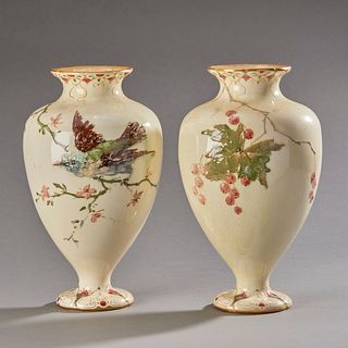 Pair 19th century Haviland Barbotine Vases
