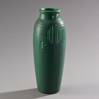 Incised Geometric Green Glaze Rookwood Art Pottery Vase