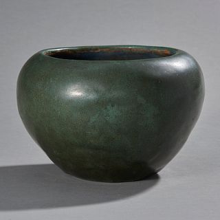 Arts & Crafts Green Glazed Pottery Cache Pot