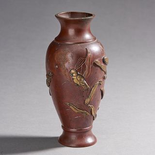 Meiji Period Japanese Bronze Mixed Metal Vase