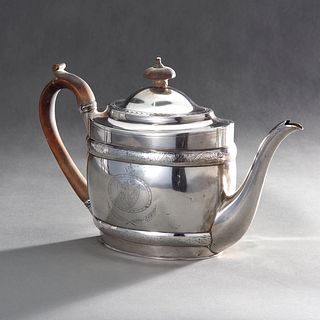 18th Century English Silver Teapot With Incised Crests