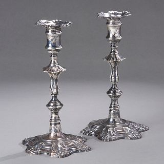 Pair Sterling Silver Candlesticks, 18th Century Style
