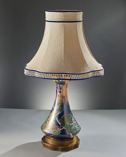 Lusterware Lamp w/Peacock Attrib. To Walter Slater