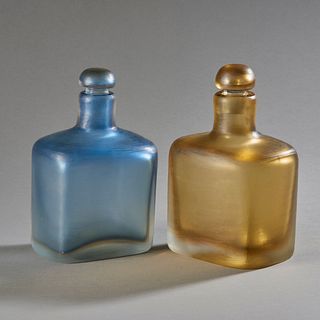 Pair Venini Frosted Glass Bottles With Stoppers, Inciso