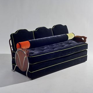 Fine Art Deco Black Mohair Sofa