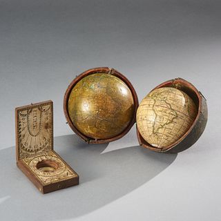 Lot Of 2 Pocket Globes And A Diptych Pocket Sundial