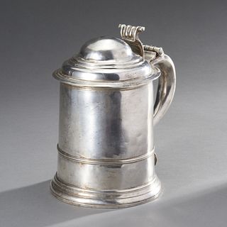 Sheffield Silver Tankard With Lid And Heart Handle