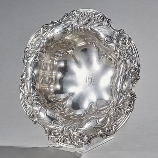 Gorham Sterling Silver Bowl With Floral Reposse Border