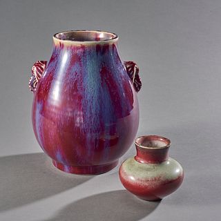 Group Of 2 Chinese Flambe Glazed Vases