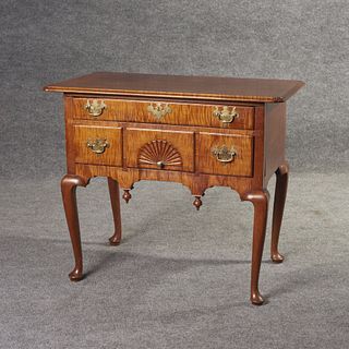 18th C. American Queen Anne Figured Maple Lowboy With