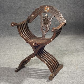Carved Savonarola Chair, Middle Eastern Form