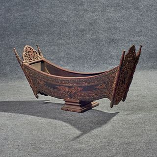 Thai Carved, Decorated & Gilded Boat-form Ranat Ek