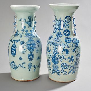 Pair Large Chinese Blue & White Export Porcelain Vases