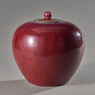 Chinese Flambe Glazed Porcelain Covered Jar