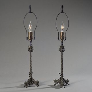 Pair Of  Vintage Bronze Grand Tour Table Lamps
