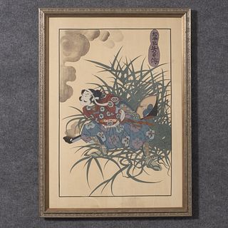 Large Japanese Woodblock Print On Silk, Suzuchi Hida-no