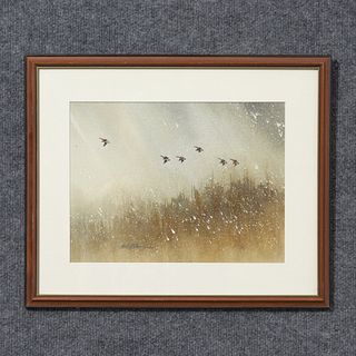 Michael T. Wallace Watercolor On Paper Of Geese In A