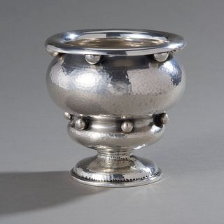 R. Miracoli Arts & Crafts Hammered Silver Footed Bowl
