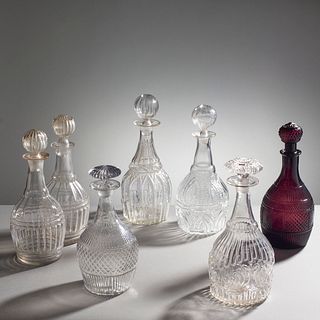 Lot Of Seven Early Decanters  (3 Mold Blown)
