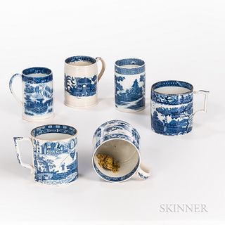 Six Blue Transfer Mugs