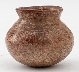 Pre-Columbian Incised Redware Ceramic Vessel
