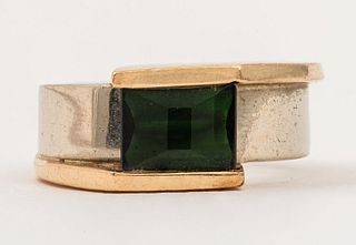 Mid-Century Modern 14K Two-Tone Green Stone Ring