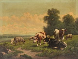 Signed "Walthers" Cattle Painting, 19th C