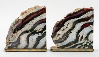 Polished Crystal Geode Bookends, Pair