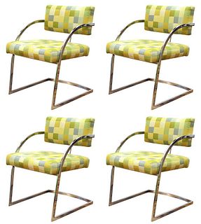 Baughman Style Modern Chromed Metal Dining Chairs