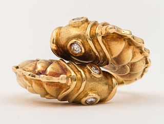 Vintage Judith Leiber 18K Gold Diamond Pisces Ring