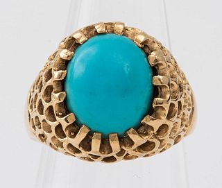 Vintage 14K Gold Turquoise Open Lattice Dome Ring