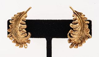 Vintage 1970's 14K Yellow Gold Feather Ear Clips