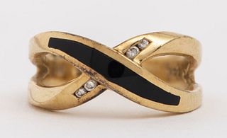 14K Yellow Gold Onyx Inlay & Diamond "X" Ring