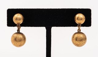 Vintage 14K Yellow Gold Ball Drop Ear Clips