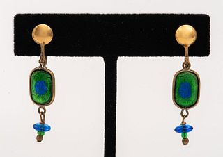 Antique Peacock Feather Glass Drop Earrings