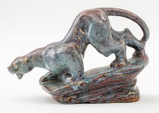 Crouching Panther Ceramic Sculpture