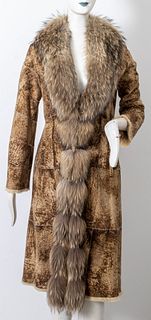 Me. Collection Fox Trimmed Shearling Coat