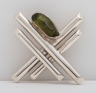 Vintage Silver Modernist Peridot Brooch / Pin