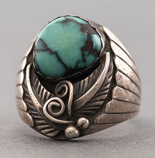 Navajo Native American Silver Turquoise Ring