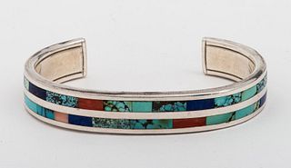 Robin Banteah Zuni Silver Gemstone Inlay Bracelet
