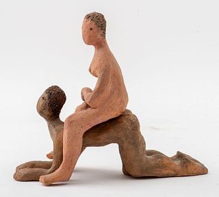 Illegibly Signed Terracotta Sculpture of Couple