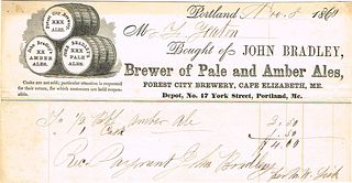 1860 John Bradley Forest City Brewery Billhead Cape Elizabeth, Maine