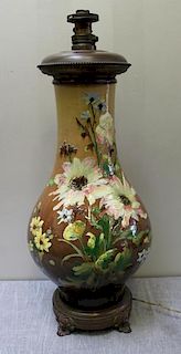 Large Floral Decorated Porcelain Urn as a Lamp.