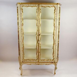 Early Mid 20th Century Probably Italian Painted and Parcel Gilt Vitrine.
