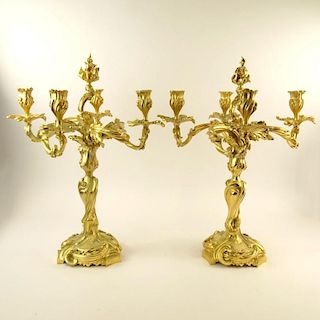 Pair 20th Century gilt bronze rococo 4 light candelabra