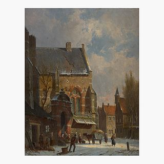 Adrianus Eversen (Dutch, 1818?1897) Dutch Town in Winter