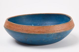 Blue and Red Painted Scandinavian Turned Bowl