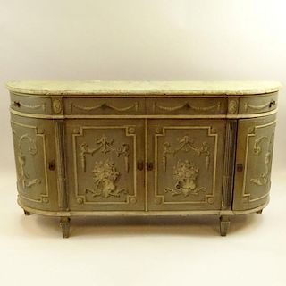 19th Century Italian distressed painted buffet sideboard. Unsigned. Rubbing and surface wear, antique condition. Measures 36-1/2" H x 67" W x 15" D. S