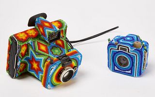 Two Vintage Cameras with Surface Applied Beads